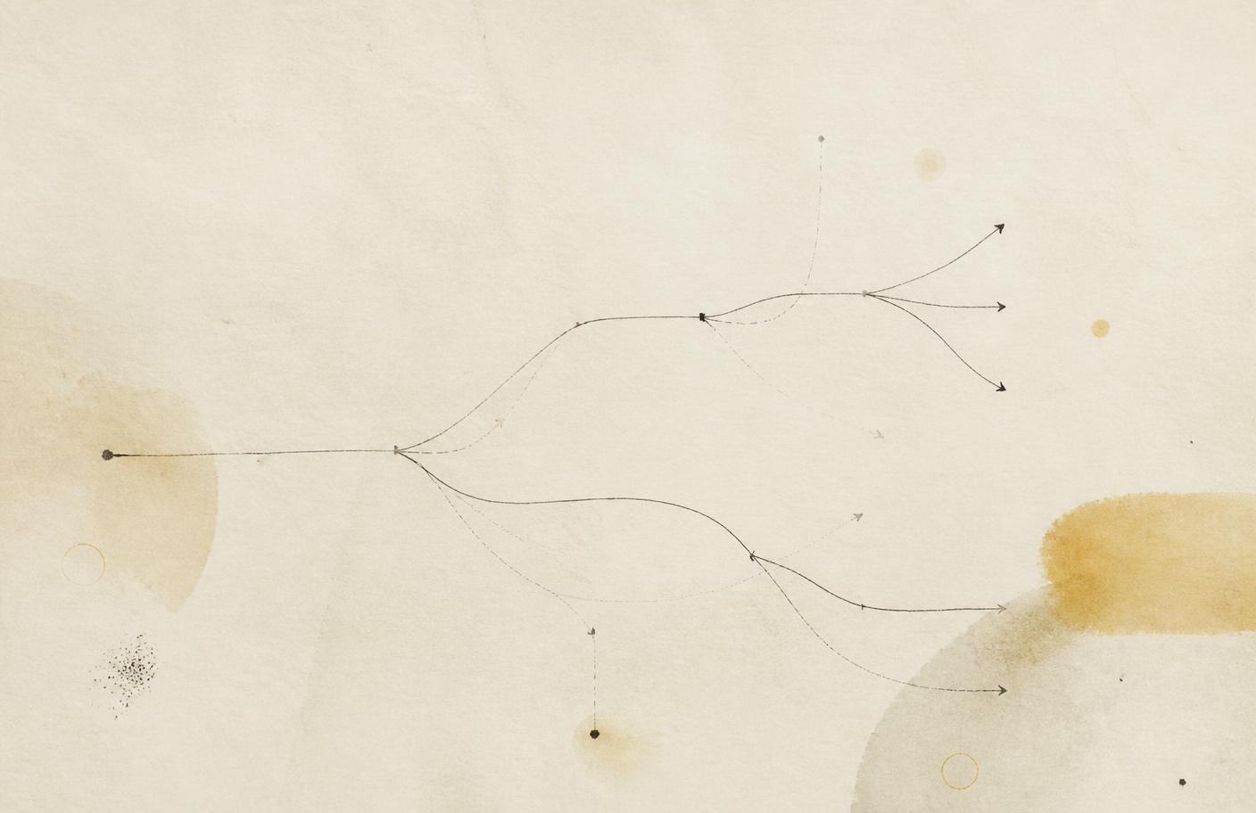 Hand-drawn diagram of branching decision paths on warm paper